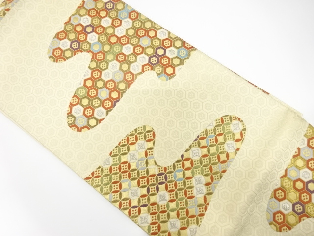 アンティーク　ヱ霞に古典柄模様織り出し袋帯（材料）